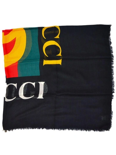 Shop Gucci Logo Print Scarf In Black