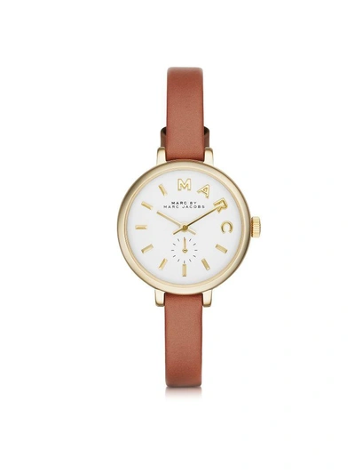 Shop Marc By Marc Jacobs Sally 28 Mm Stainless Steel And Leather Strap Womens Watch In Brown-gold