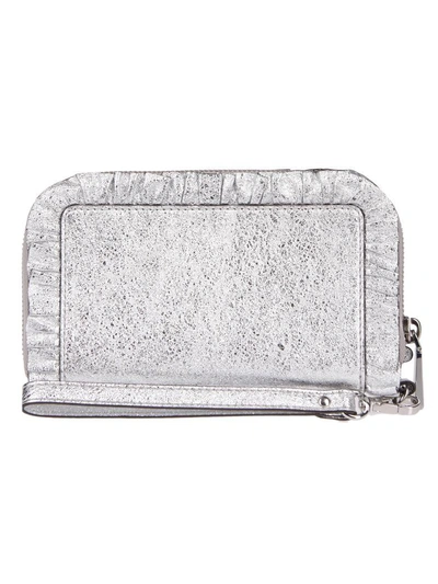 Shop Michael Michael Kors Jet Set Ruffled Clutch In Silver