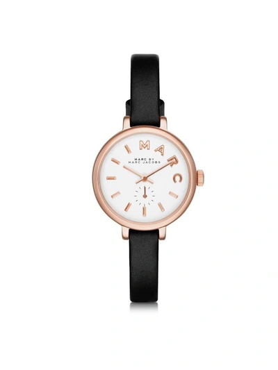 Shop Marc By Marc Jacobs Sally 28 Mm Stainless Steel And Leather Strap Womens Watch In Black-rose Gold