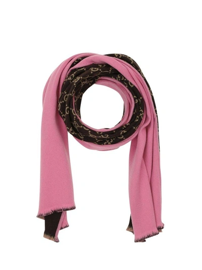 Shop Gucci Gg Wool Silk Scarf In Marrone/rosa