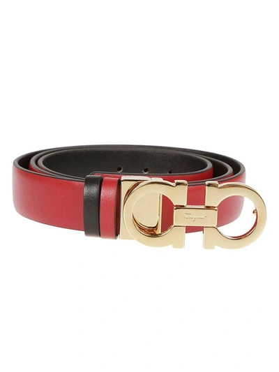 Shop Ferragamo Double Gancio Belt In Rosso/nero