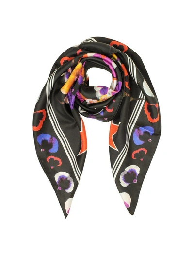 Shop Givenchy 74 Floral Print Silk Square Scarf In Black