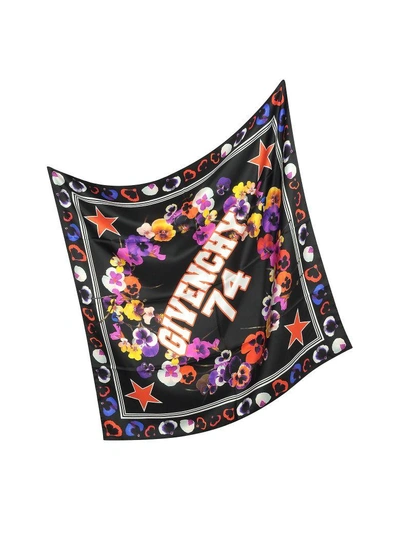 Shop Givenchy 74 Floral Print Silk Square Scarf In Black