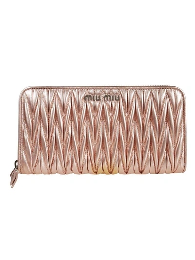 Shop Miu Miu Quilted Zip Around Wallet In Pink