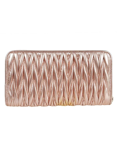 Shop Miu Miu Quilted Zip Around Wallet In Pink
