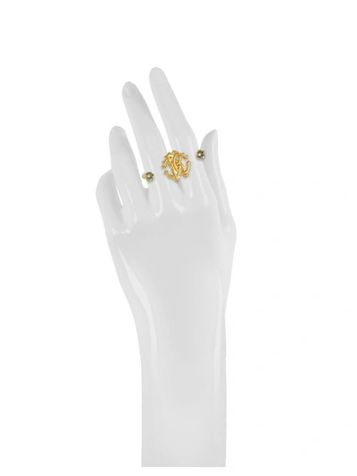 Shop Roberto Cavalli Goldtone Metal Two Fingers Ring