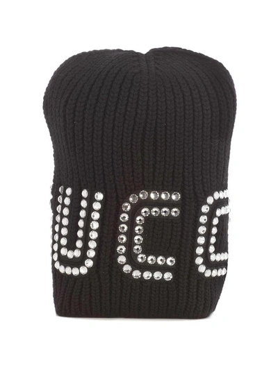 Shop Gucci Logo Embellished Beanie In Black