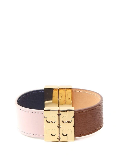 Shop Tory Burch Reversible Colorblocked Leather Bracelet In Multi