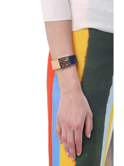 Shop Tory Burch Reversible Colorblocked Leather Bracelet In Multi