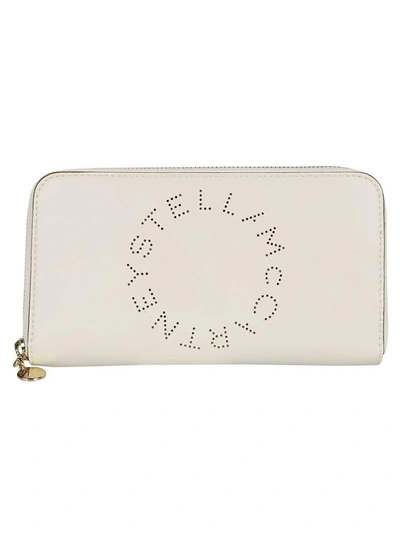 Shop Stella Mccartney Perforated Logo Zip Around Wallet In Pure White