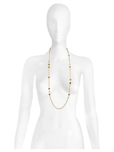 Shop Tory Burch Capped Crystal Pearl Chain Rosary Necklace In Gold