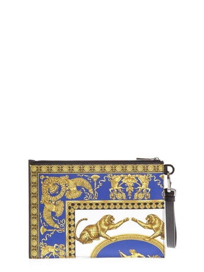Shop Versace Leather  Printed Clutch In Black/multicolor