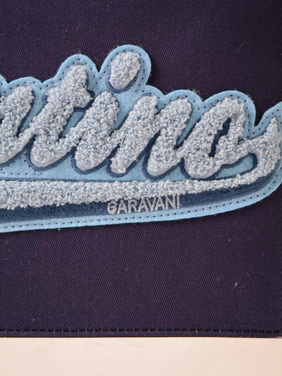Shop Valentino Garavani Logo Patch Clutch In Vin Marine/stone