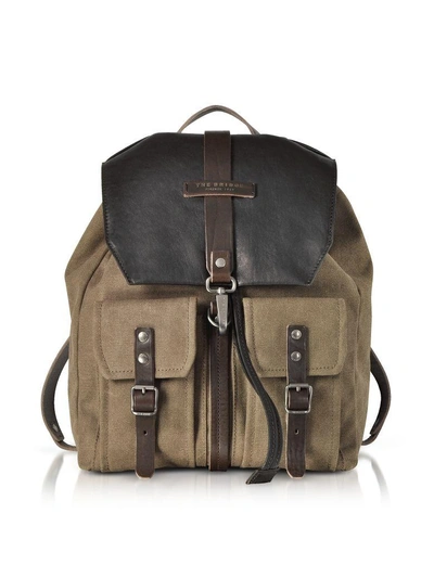 Shop The Bridge Carver-d Canvas And Leather Men's Backpack W/flap Top In Khaki