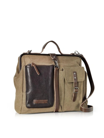 Shop The Bridge Carver-d Canvas Doctor Bag W/leather Front Pocket In Brown