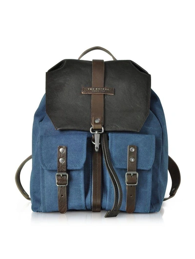 Shop The Bridge Carver-d Canvas And Leather Men's Backpack W/flap Top In Denim