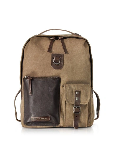 Shop The Bridge Carver-d Canvas And Leather Men's Backpack W/top Zip In Khaki