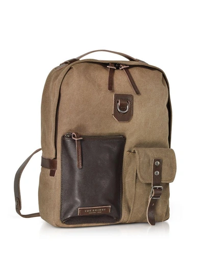 Shop The Bridge Carver-d Canvas And Leather Men's Backpack W/top Zip In Khaki