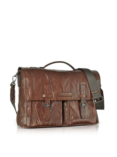 Shop The Bridge Washed Calf Leather Briefcase W/shoulder Strap In Brown