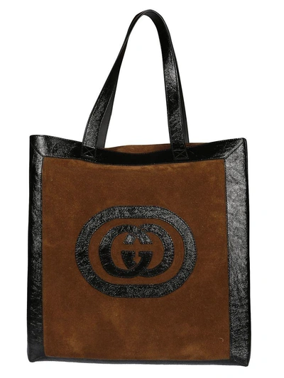 Shop Gucci Logo Applique Large Tote In Nocciola Nero