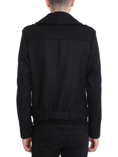 Shop Balmain Black Wool Double Breasted Coat