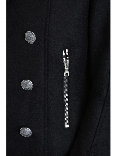 Shop Balmain Black Wool Double Breasted Coat