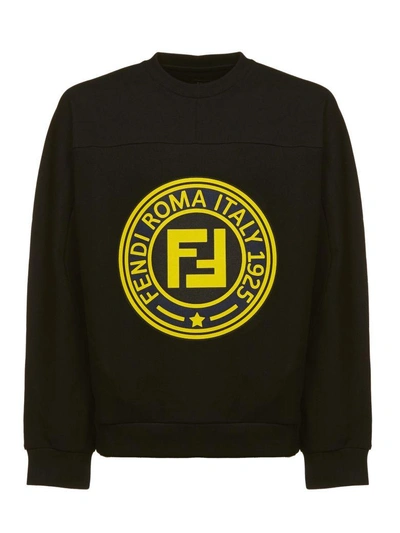 Shop Fendi Round Logo Patch Sweatshirt In Nero Giallo Ocra