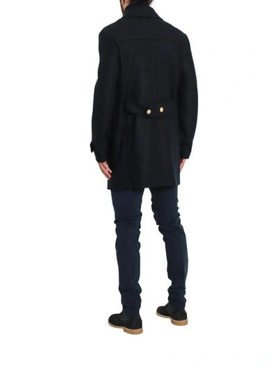 Shop Brian Dales Golden Buttons Coat In Blu