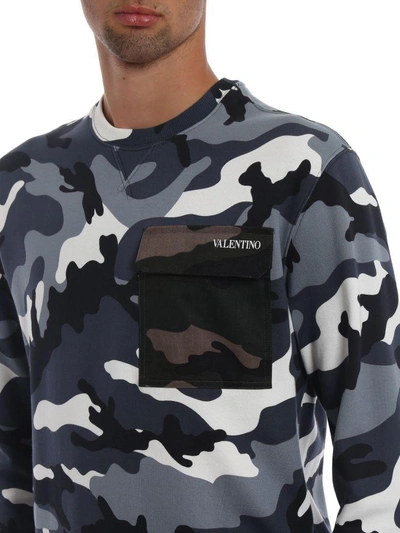 Shop Valentino Camouflage Print Sweatshirt In Fcamou Grey/army