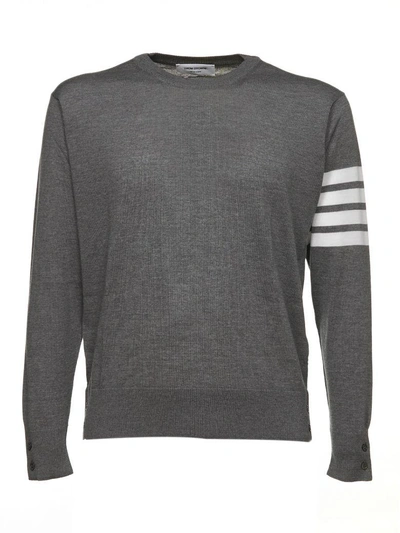 Shop Thom Browne Striped Sleeved Sweater In Grigio Scuro