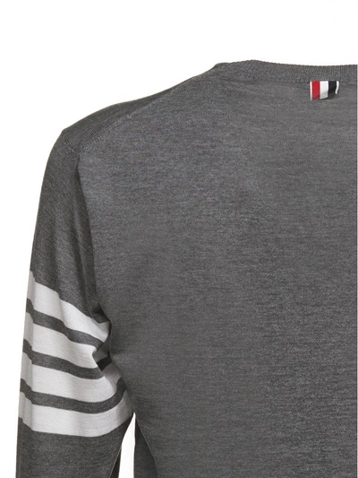 Shop Thom Browne Striped Sleeved Sweater In Grigio Scuro
