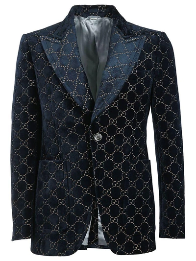Shop Gucci Jacquard Blazer In Blue