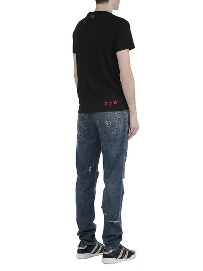Shop Philipp Plein Cotton T-shirt In Black - Red