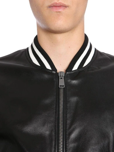 Shop Versace Leather Bomber Jacket In Nero