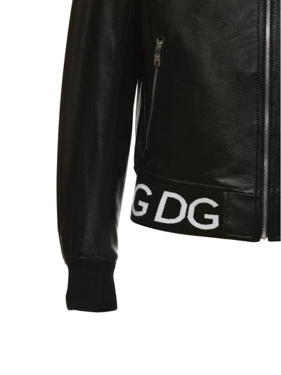 Shop Dolce & Gabbana Logo Leather Jacket In Black