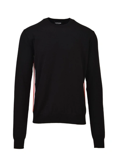 Shop Calvin Klein Striped Crewneck Sweater In Black