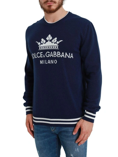 Shop Dolce & Gabbana Pull With Crown Logo Intarsia In Blu