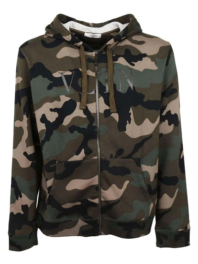 Shop Valentino Camouflage Zipped Hoodie In Fcamou Army Nero