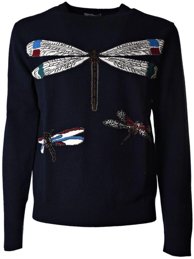 Shop Valentino Dragonfly Knit Sweater In Zadark Marine