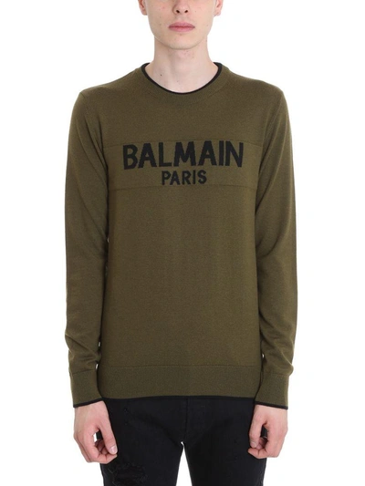 Shop Balmain Green Wool Sweater