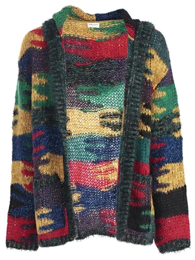 Shop Saint Laurent Hooded Cardigan In Multicolor