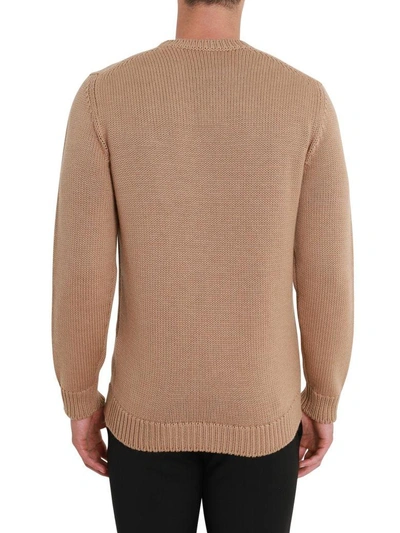 Shop Fendi Lettering Intarsia Sweater In Beige/nero