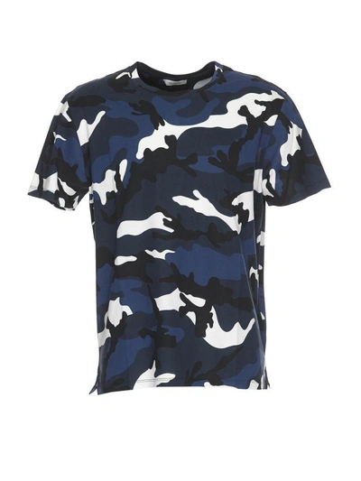 Shop Valentino Camouflage Print T-shirt In Camou Marine