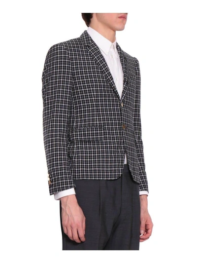 Shop Thom Browne Wool Blend Checked Jacket In Blu