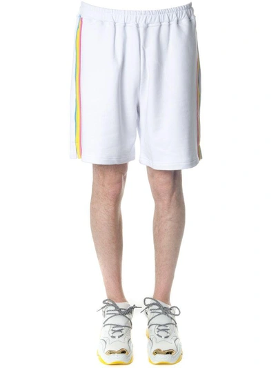 Shop Omc White Cotton Shorts With Raimbow Side Stripes