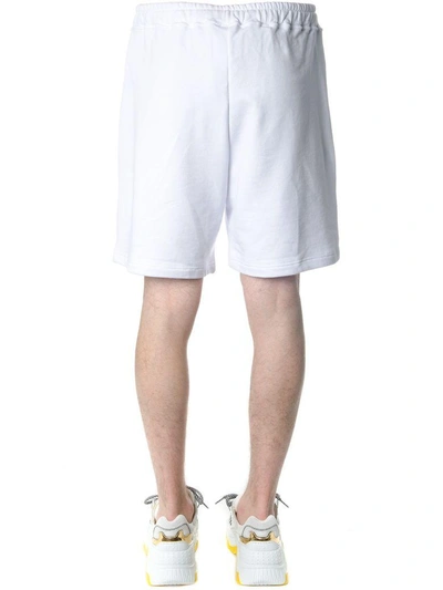 Shop Omc White Cotton Shorts With Raimbow Side Stripes