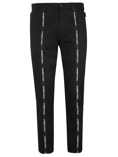 Shop Dolce & Gabbana Logo Stripe Detail Trousers In Black