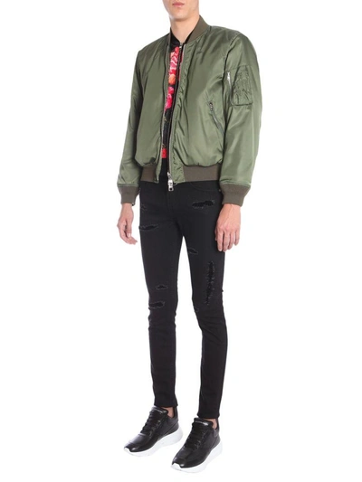 Shop Alexander Mcqueen Painted Rose Bomber Jacket In Verde