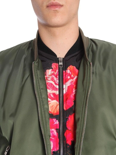 Shop Alexander Mcqueen Painted Rose Bomber Jacket In Verde